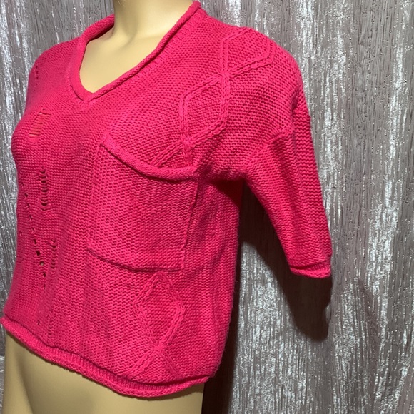 fire Los Angeles Sweater M Dark Pink Pullover Short Cropped Stretch Short Sleeve - Picture 6 of 15